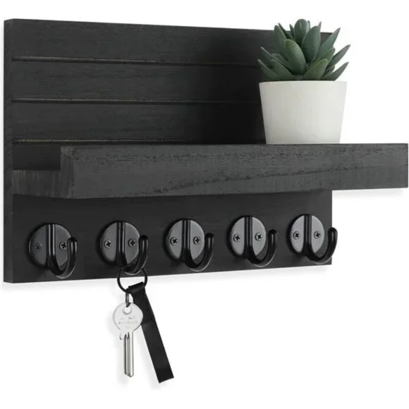 Key Holder for Wall, Decorative Key and Mail Holder with Shelf Has Large Hooks - Picture 9 of 16